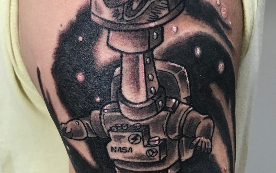 Simon came through with this sweet idea of a space ostrich! And as always who am I to turn away funny and creative tattoos! #broketattoos #viciousinksh #ostrich #spacetattoo #tattoo #ink #michigantattooers #tattooartist     #outerspace